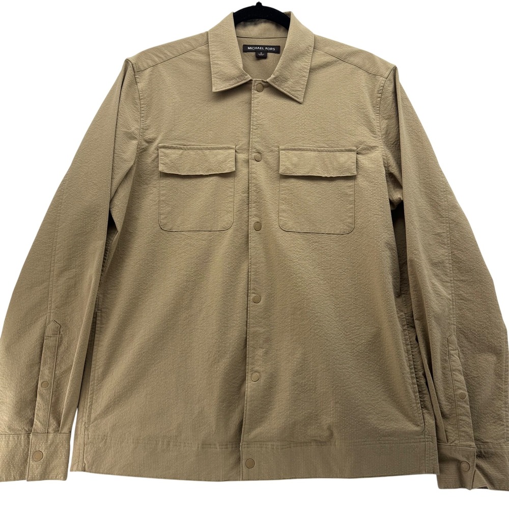 Michael Kors Men's M Beige Shirt Jacket Button Down Long Sleeve Classic Style‎